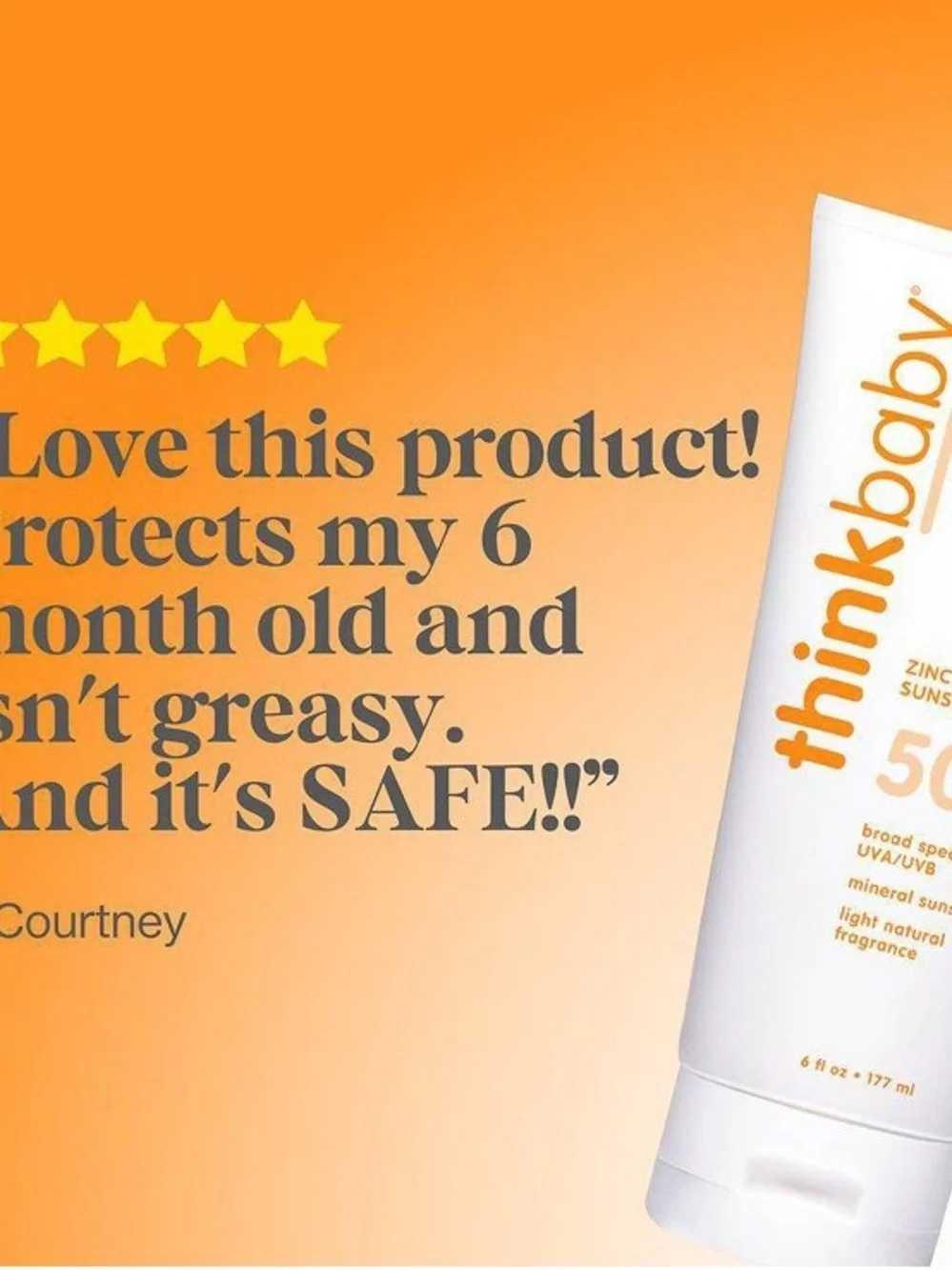 Thinkbaby Mineral Sunscreen with Non-Nano Zinc Oxide UVA/UVB Protection SPF 50